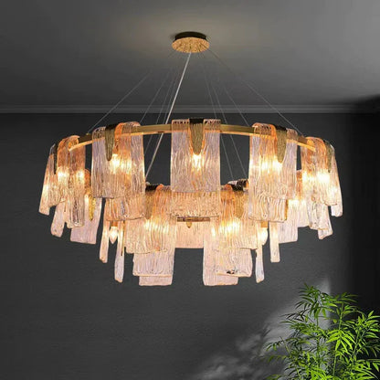 Light Luxury Irregular Glass Slice Chandelier Suit in Brass Finish for Living Room/ Ding Room/ Bedroom