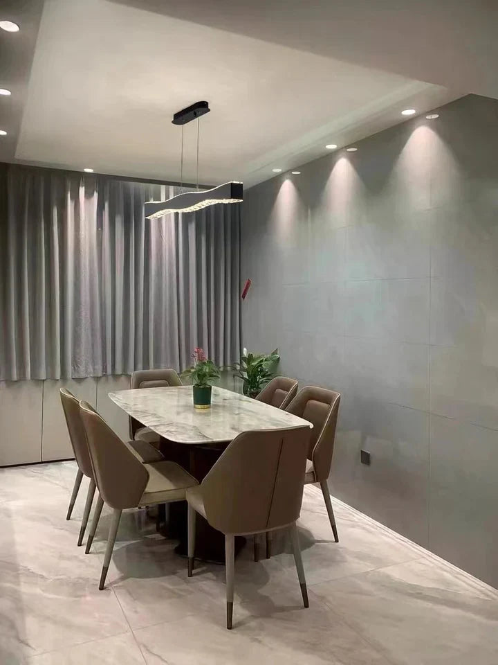 Modern Minimalist Art Wave Crystal Chandelier Suit in Black Finish for Living Room & Dining Room