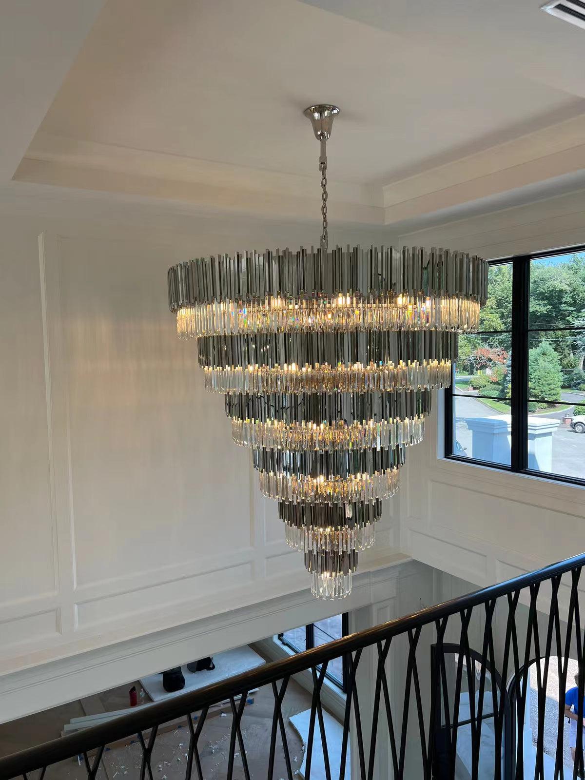 Extra Large Round Cone Tiered Crystal Chandelier for Foyer/Enterway/Living Room - Richardrider