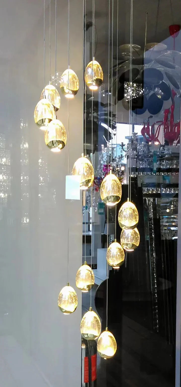 Extra Long Glass LED Droplight Chandelier Pendant for Staircase/Foyer