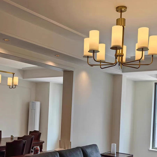 Modern Style Minimalism White Shades Chandelier/Wall Light in Brass