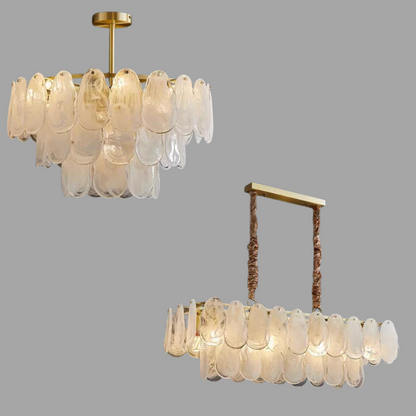 Post-modern Creative Art Cloud Glass Shell Double Layer Round Chandelier for Living & Dining Room