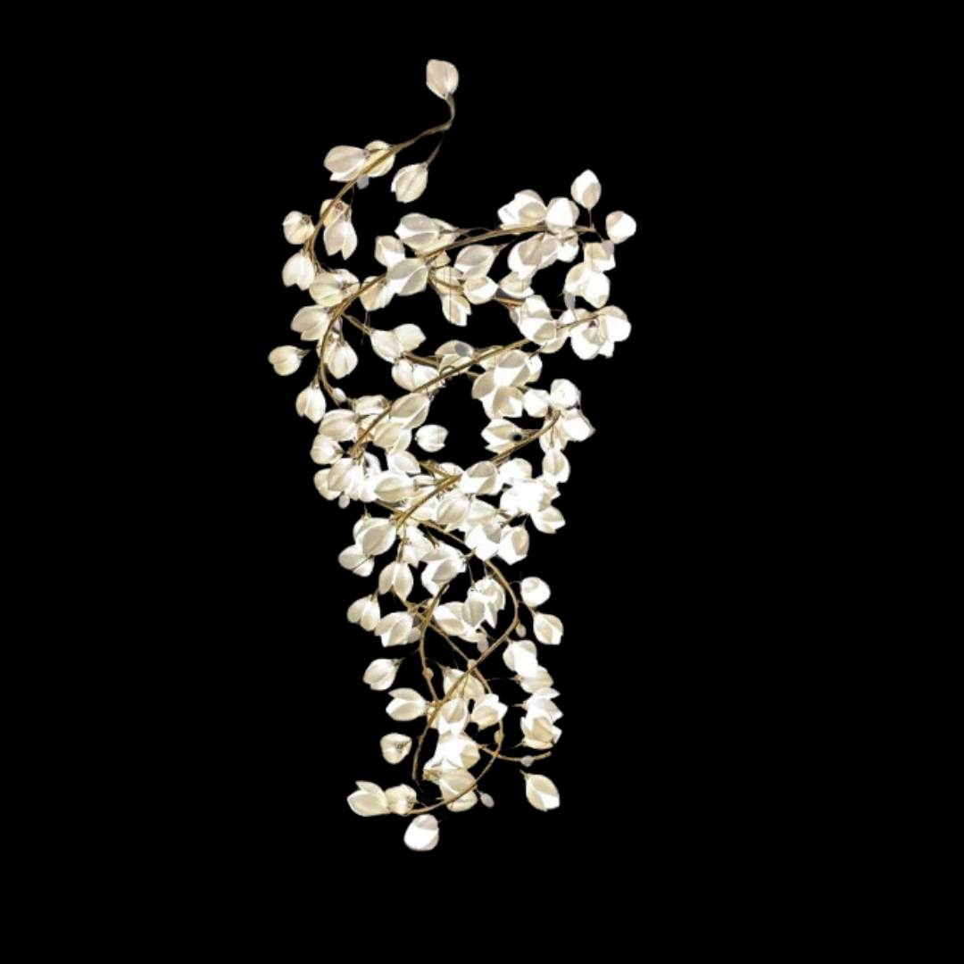 Spiral Pure White Magnolia Chandelier with Golden Branches for Staircase/High-ceiling Space/Foyer/ Duplex - Richardrider
