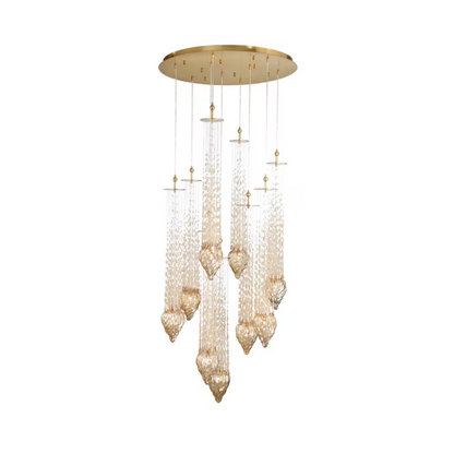 Modern Floating Blown Amber Glass Chandelier for High-ceiling