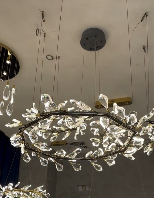 Modern 1/2-Ring Wreath Crystal Chandelier for Low-ceiling