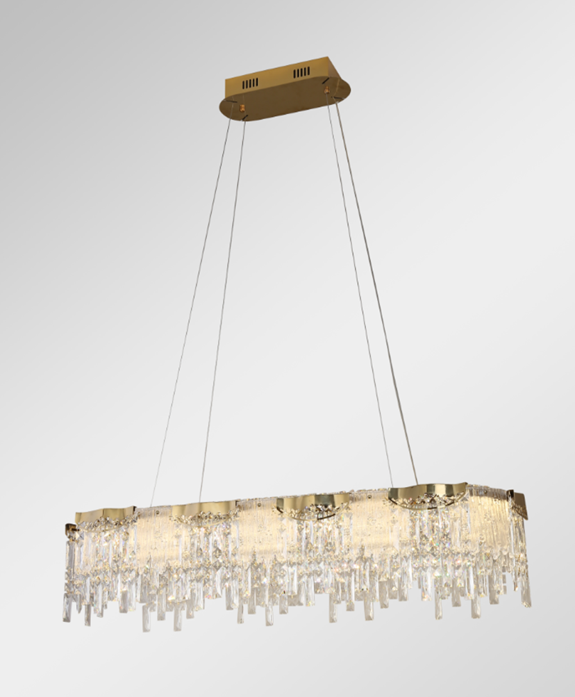 Modern Light Luxury 1/2-Tier Round/Rectangular Crystal Chandelier In Champagne Gold Finish for Living Room/Dining Room/Bedroom