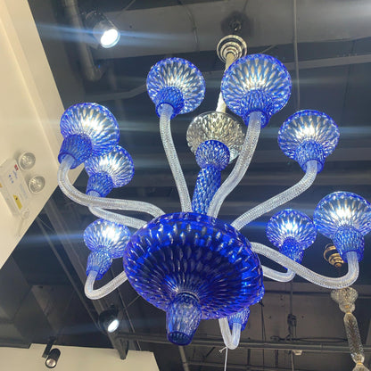 Luxury Hand-engraved Clear/Blue/Prune Crystal Chandelier
