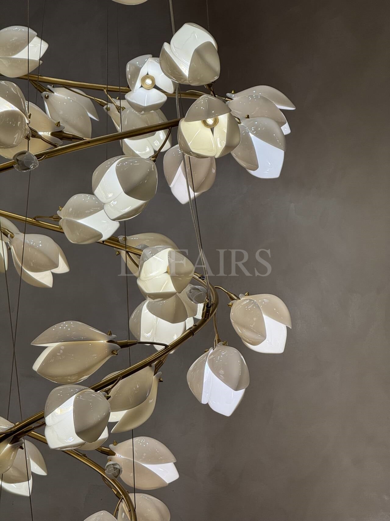 Spiral Pure White Magnolia Chandelier with Golden Branches for Staircase/High-ceiling Space/Foyer/ Duplex - Richardrider