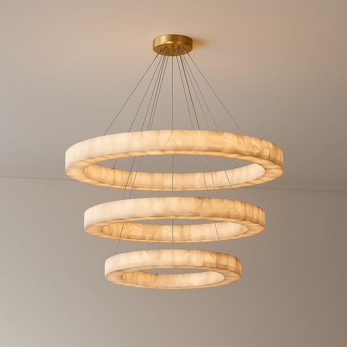 OLYRA 3-TIER ROUND ALABASTER CHANDELIER 39" 47" 59"D