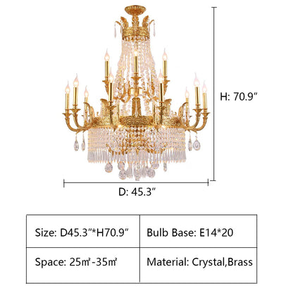Stunning Oversized Luxury Golden Metal Candle Crystal Tassel Chandelier For High-ceiling Staircase/Entryway/Living/Meeting Room - Richardrider