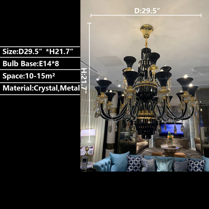 Maria Classic Branch Crystal Chandelier with Candle Design in Black and Gold - Richardrider