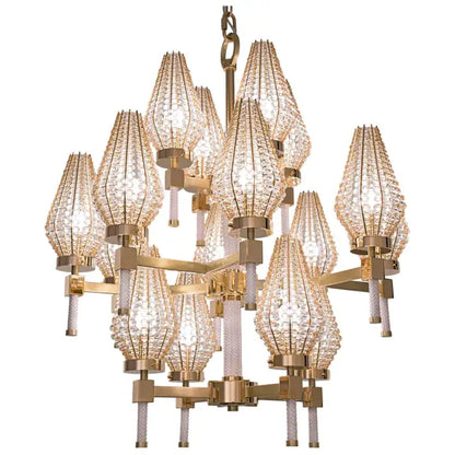 Modern 3-tiered Crystal Shade Chandelier for Living Room/Low-ceiling