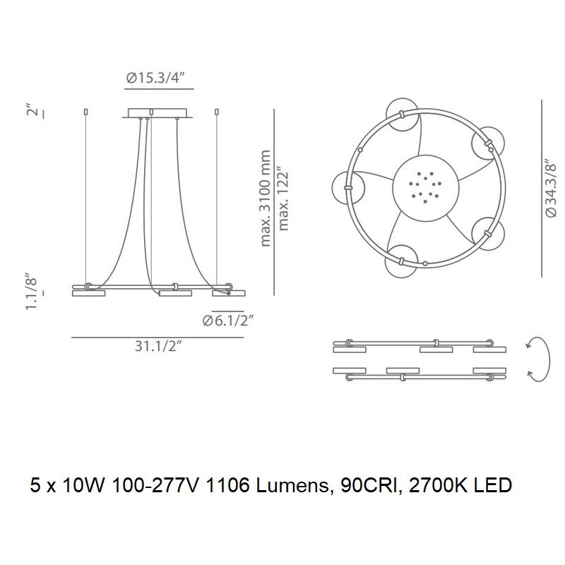 Avienar Round Pendant Light Metal & Acrylic 34.4"D
