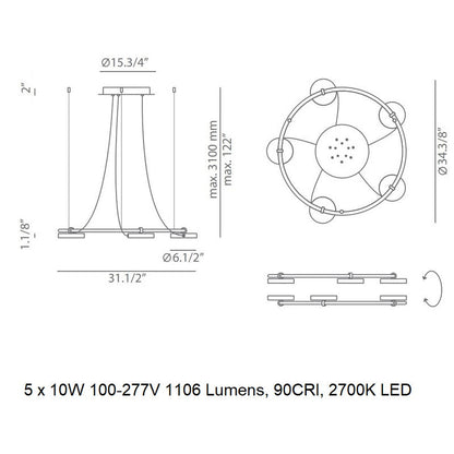 Avienar Round Pendant Light Metal & Acrylic 34.4"D