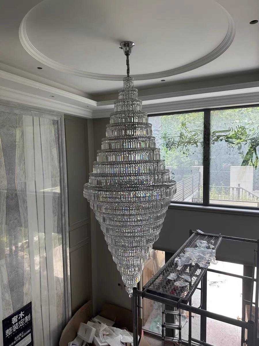 Chrome Extra Large Crystal Chandelier for Foyer Staircase Living Room Entrance Ceiling Light Fixture In Silver - Richardrider