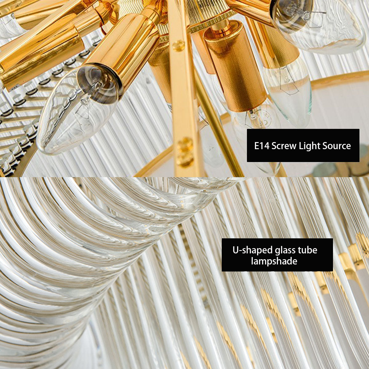 Italian Light Luxury Double-layered U-tube Round Suction&Suspension Chandelier for Living/Dining Room