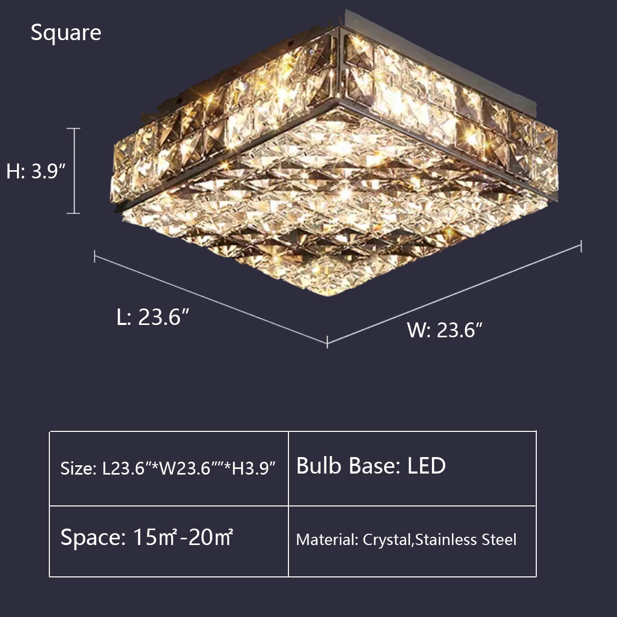 Luxury Modern Square and Rectangle Stripes Crystal Flush Mount Pendant Chandelier for Living Room/Bedroom/Study