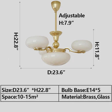 Mid-century Scandinavian American Vintage White Opal Brass Chandelier for Living Room/Bedroom