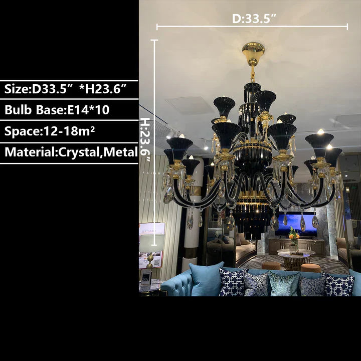 Maria Classic Branch Crystal Chandelier with Candle Design in Black and Gold - Richardrider