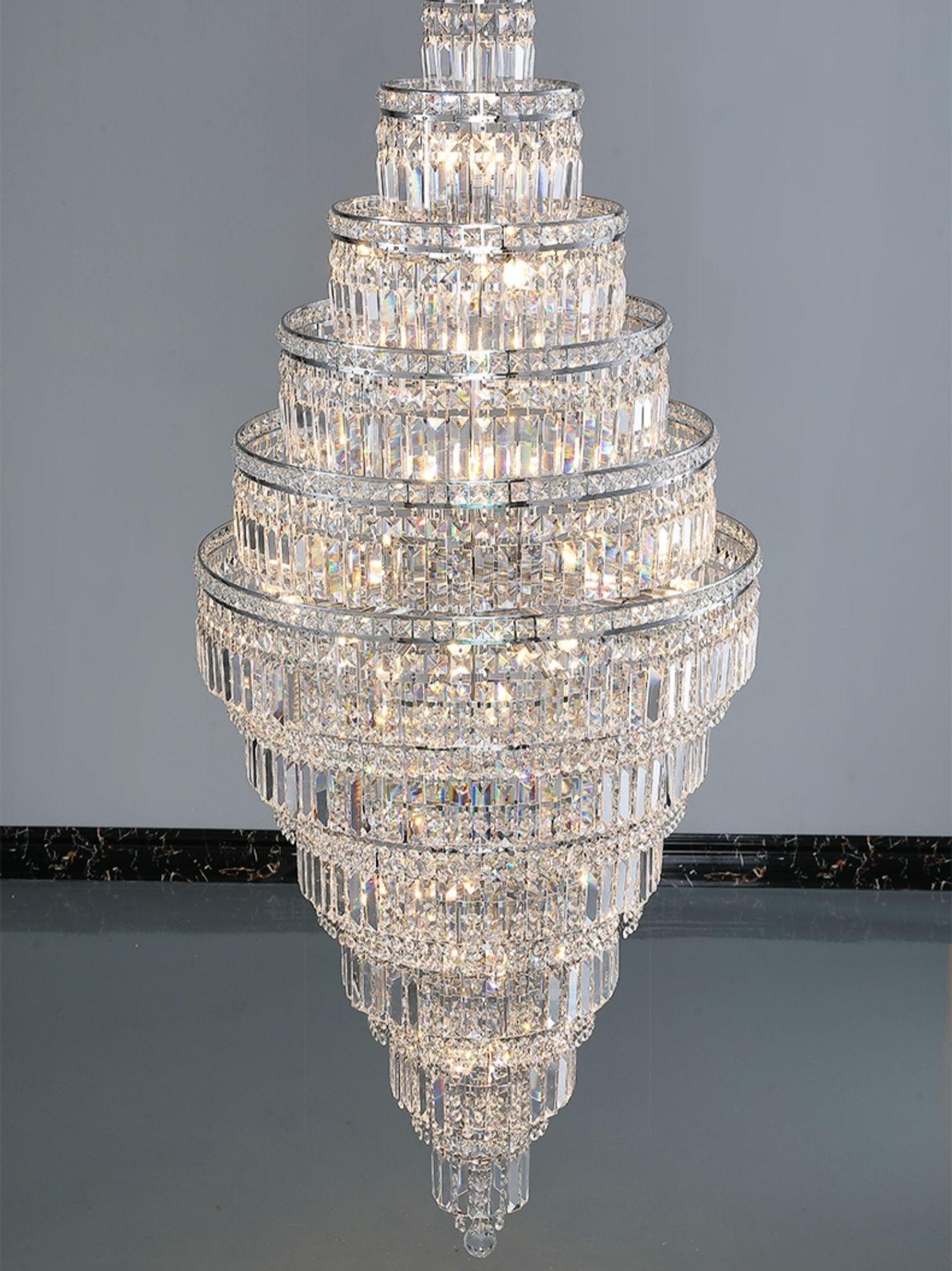 Chrome Extra Large Crystal Chandelier for Foyer Staircase Living Room Entrance Ceiling Light Fixture In Silver - Richardrider