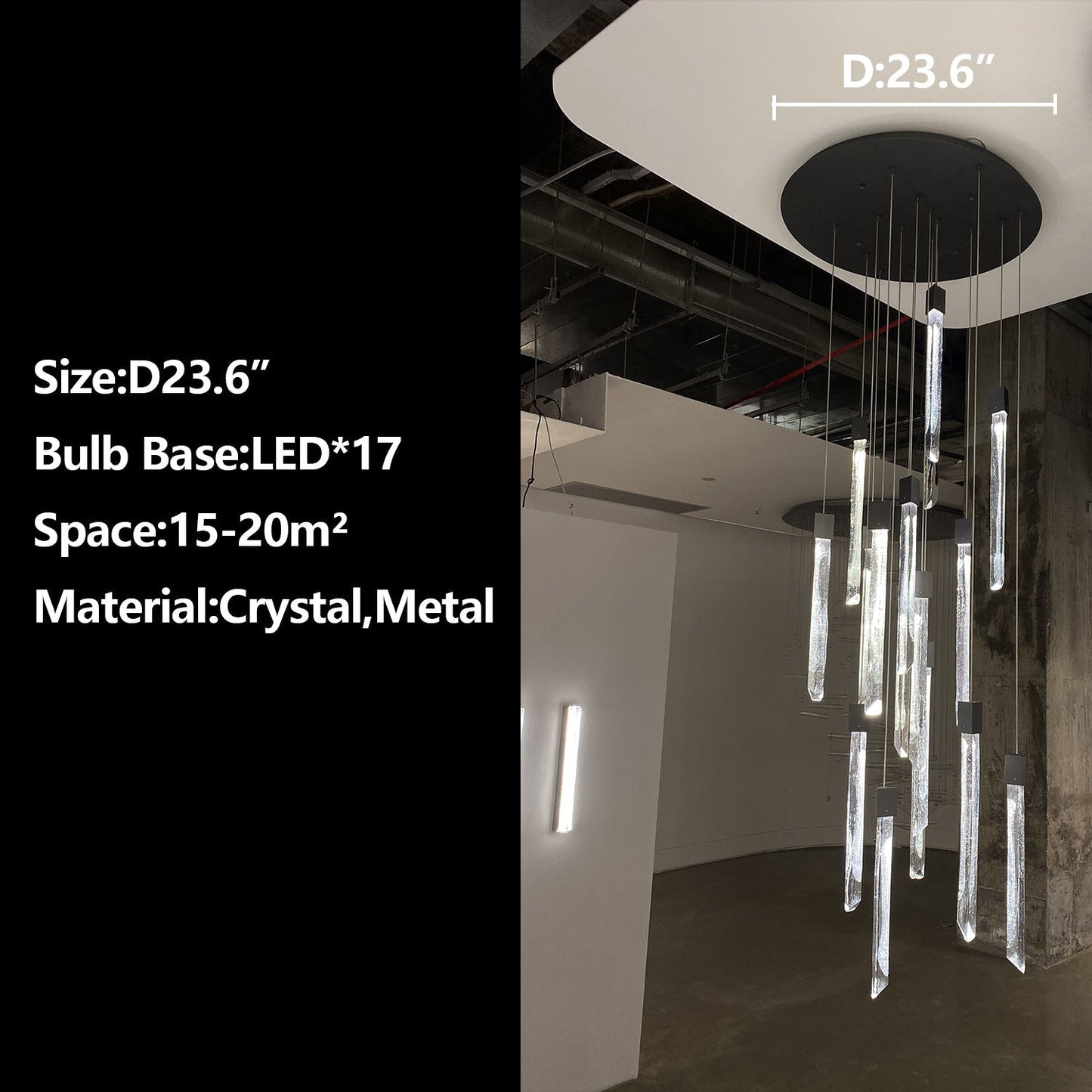 Modern Ash Black Round/Rectangle Crystal Sticks Chandelier for Dining Room/Living Room/Staircase
