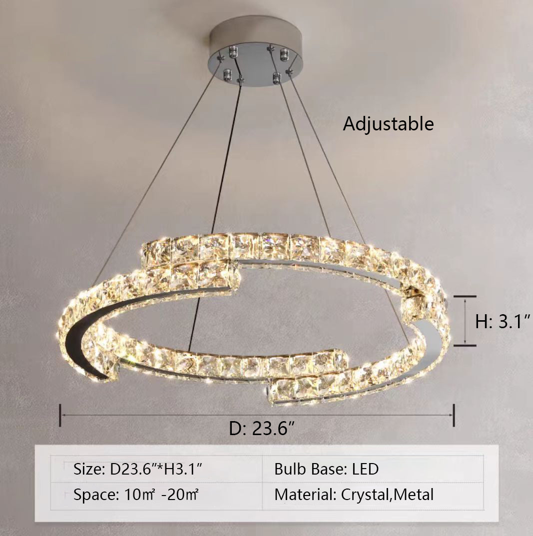 Modern Luxury Crystal Pendant Irregular Rings Chandelier Suit for Living/Dining Room/Bedroom