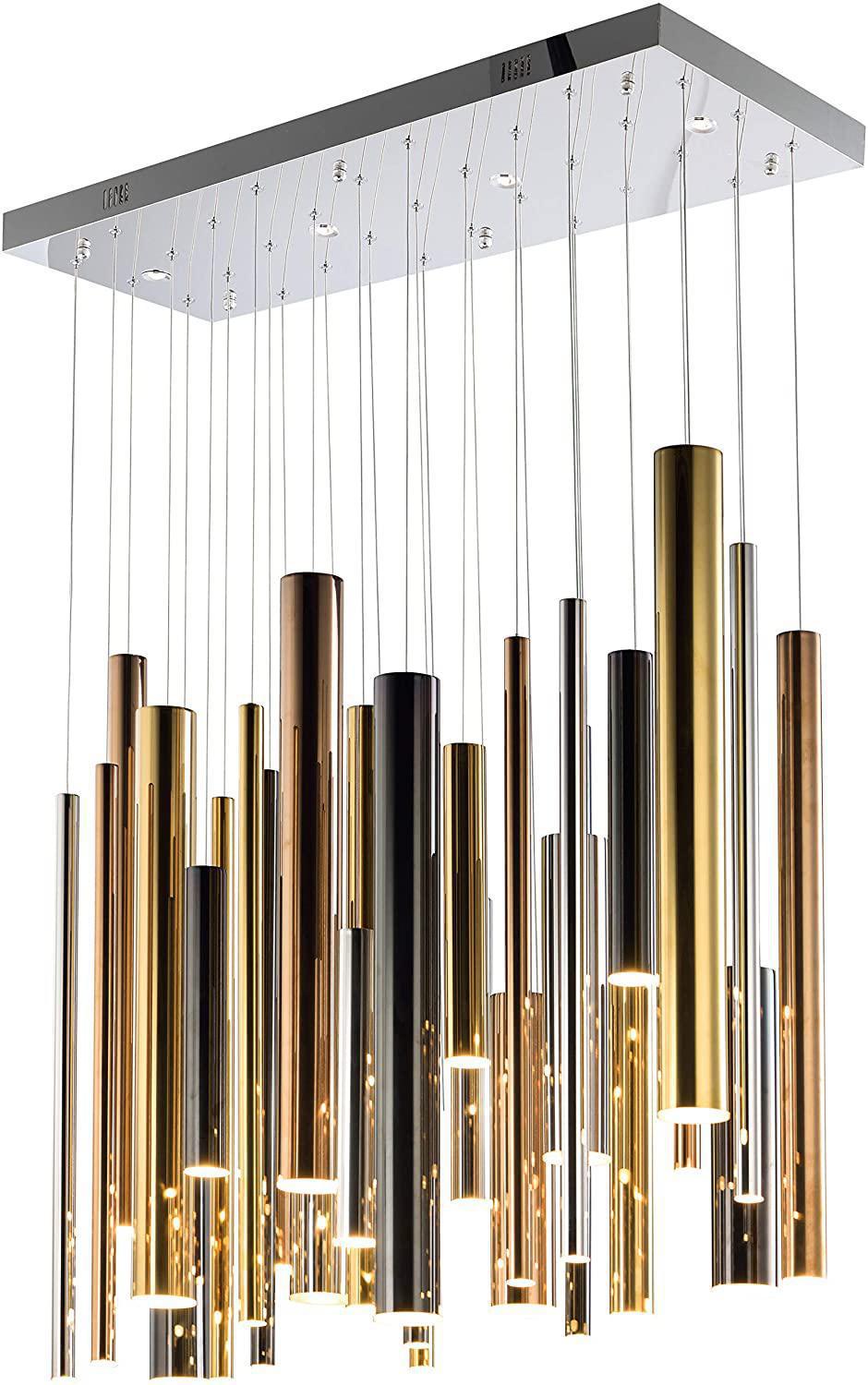Bellini Rectangular Tri-Tone Tubular Pendant Light Chandelier - Richardrider