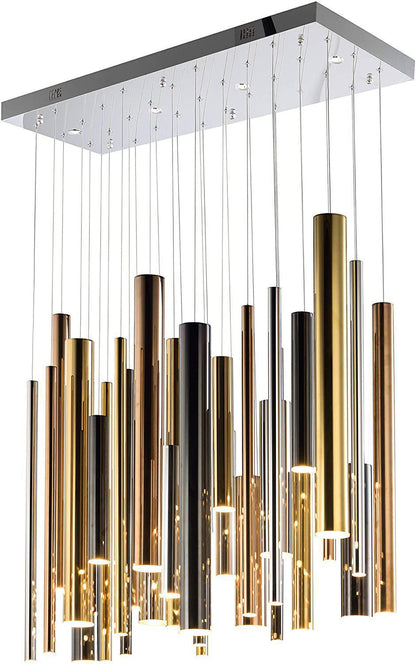 Bellini Rectangular Tri-Tone Tubular Pendant Light Chandelier - Richardrider