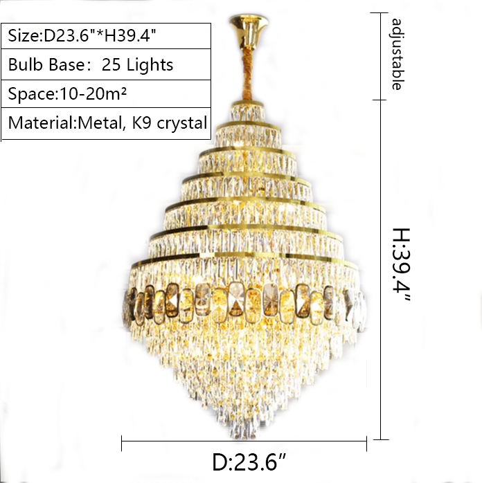 Honeycomb Shaped Ceiling Chandelier Extra Large Crystal Light Fixture For Foyer Staircase/ Entryway In Gold Finish - Richardrider