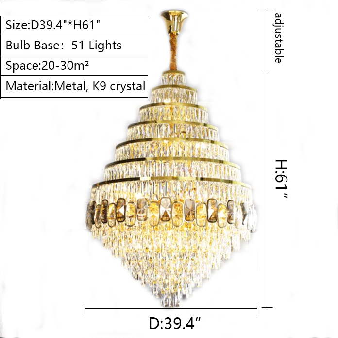 Honeycomb Shaped Ceiling Chandelier Extra Large Crystal Light Fixture For Foyer Staircase/ Entryway In Gold Finish - Richardrider