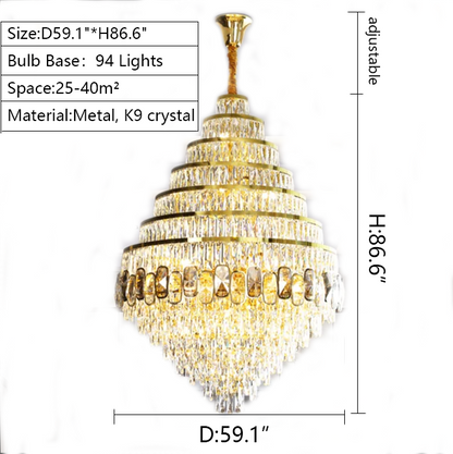 Honeycomb Shaped Ceiling Chandelier Extra Large Crystal Light Fixture For Foyer Staircase/ Entryway In Gold Finish - Richardrider