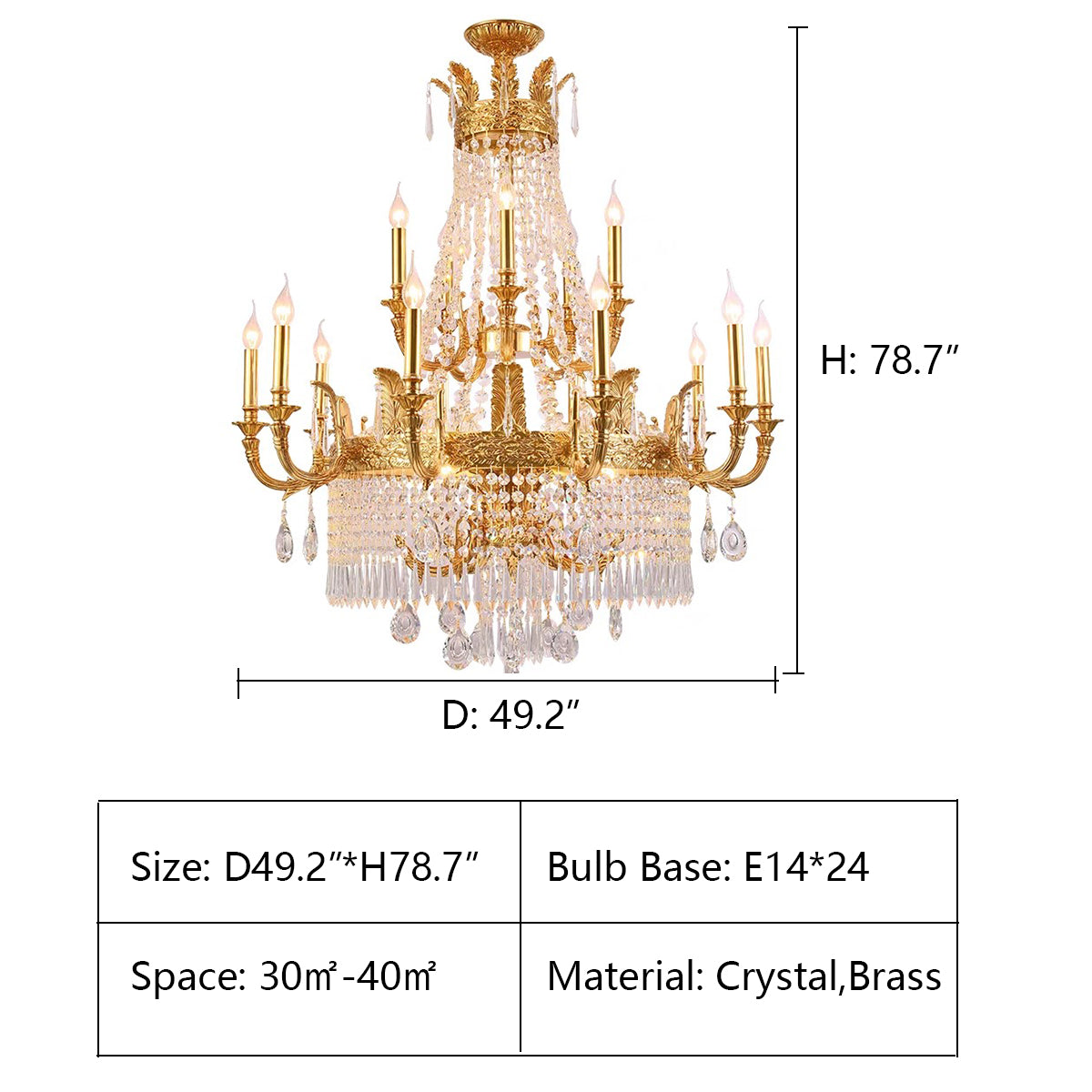 Stunning Oversized Luxury Golden Metal Candle Crystal Tassel Chandelier For High-ceiling Staircase/Entryway/Living/Meeting Room - Richardrider