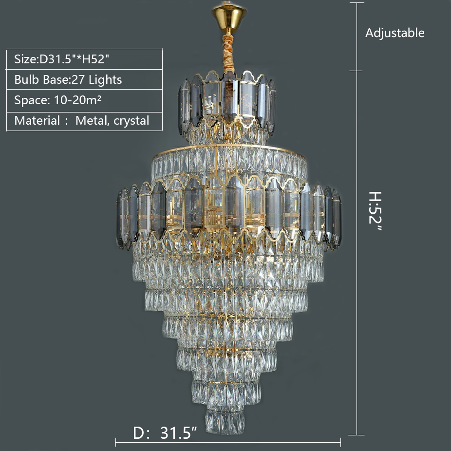 Large Staircase Crystal Chandelier Living Room Ceiling Light Fixture For Hotel Entrance In Gold Finish - Richardrider