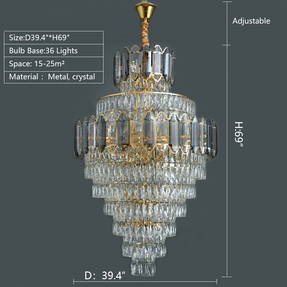 Large Staircase Crystal Chandelier Living Room Ceiling Light Fixture For Hotel Entrance In Gold Finish - Richardrider