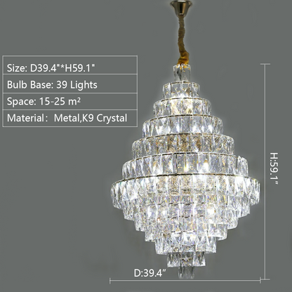 Extra Large Foyer Pure Crystal Ceiling Light Fixture Living Room Entrance Staircase Chandelier - Richardrider