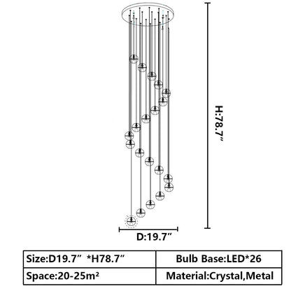 American Cascade Spiral Cherry Crystal Air bubbles Pendant Chandelier for Staircase