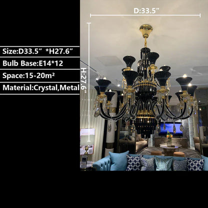 Maria Classic Branch Crystal Chandelier with Candle Design in Black and Gold - Richardrider