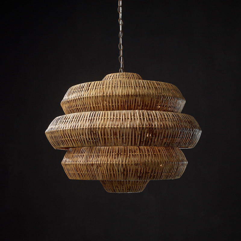 Kaieimond Chandelier Wrought Iron & Rattan 22.5"D