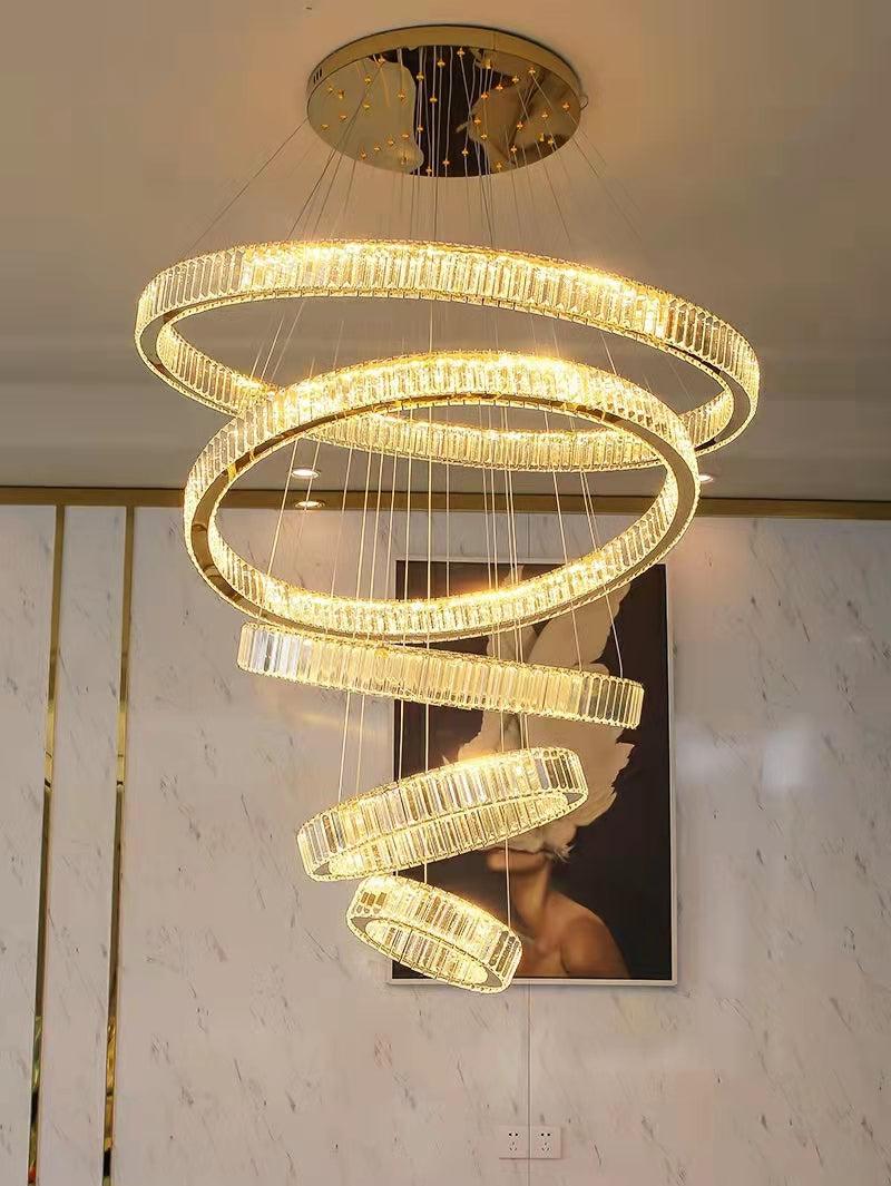 Modern Front Entryway Chandelier 3/4/5/6/7 Rings Crystal Gold/ Chrome Finish Ceiling Lamp - Richardrider