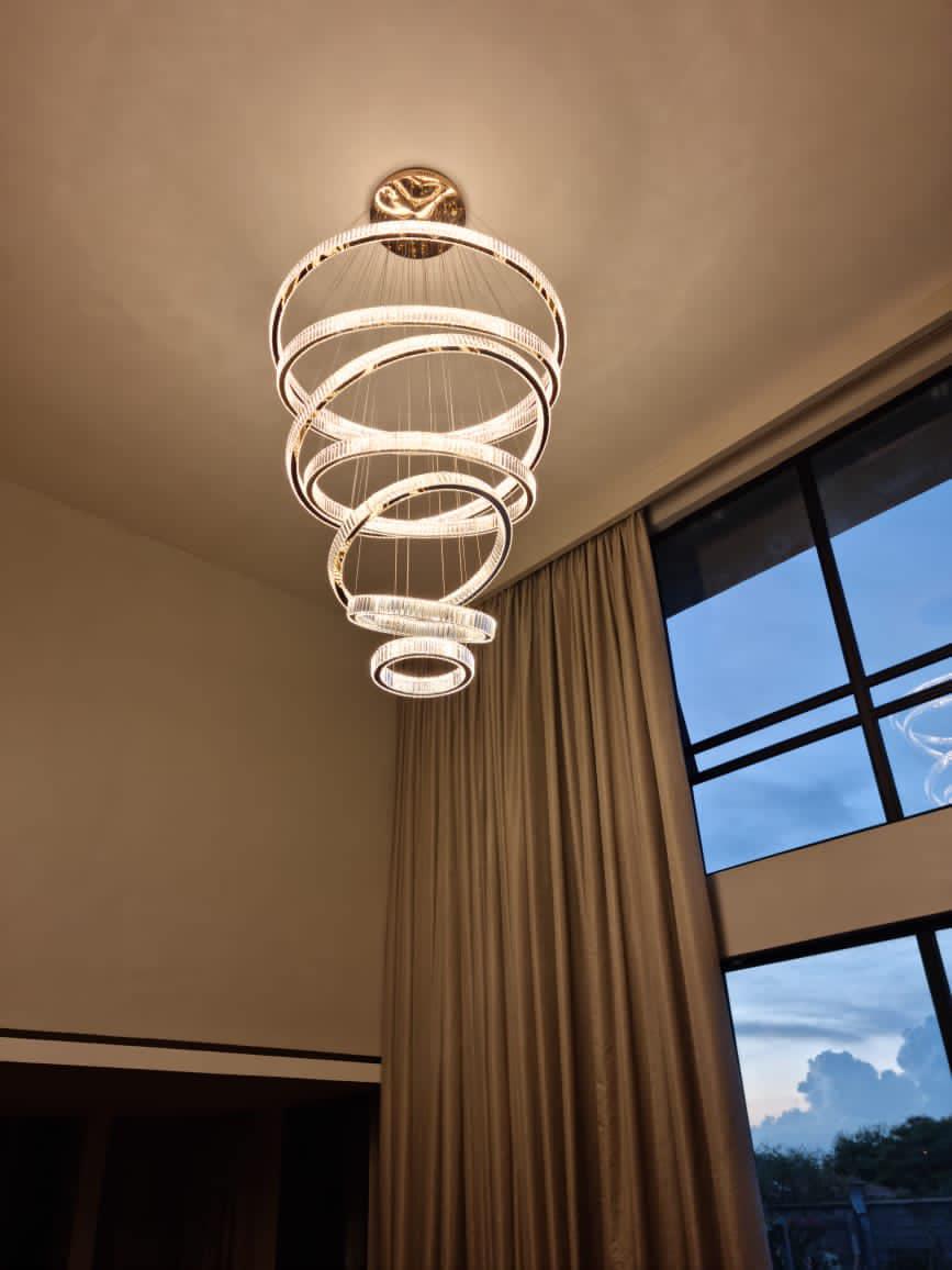 Modern Front Entryway Chandelier 3/4/5/6/7 Rings Crystal Gold/ Chrome Finish Ceiling Lamp - Richardrider