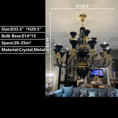 Maria Classic Branch Crystal Chandelier with Candle Design in Black and Gold - Richardrider