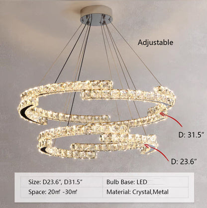 Modern Luxury Crystal Pendant Irregular Rings Chandelier Suit for Living/Dining Room/Bedroom