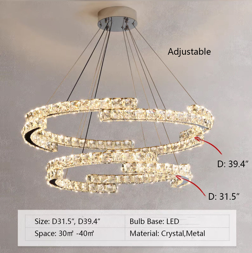 Modern Luxury Crystal Pendant Irregular Rings Chandelier Suit for Living/Dining Room/Bedroom
