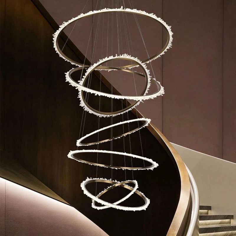 Rose Rock Crystal Multi-rings Chandelier Modern Chandelier Staircase - Richardrider