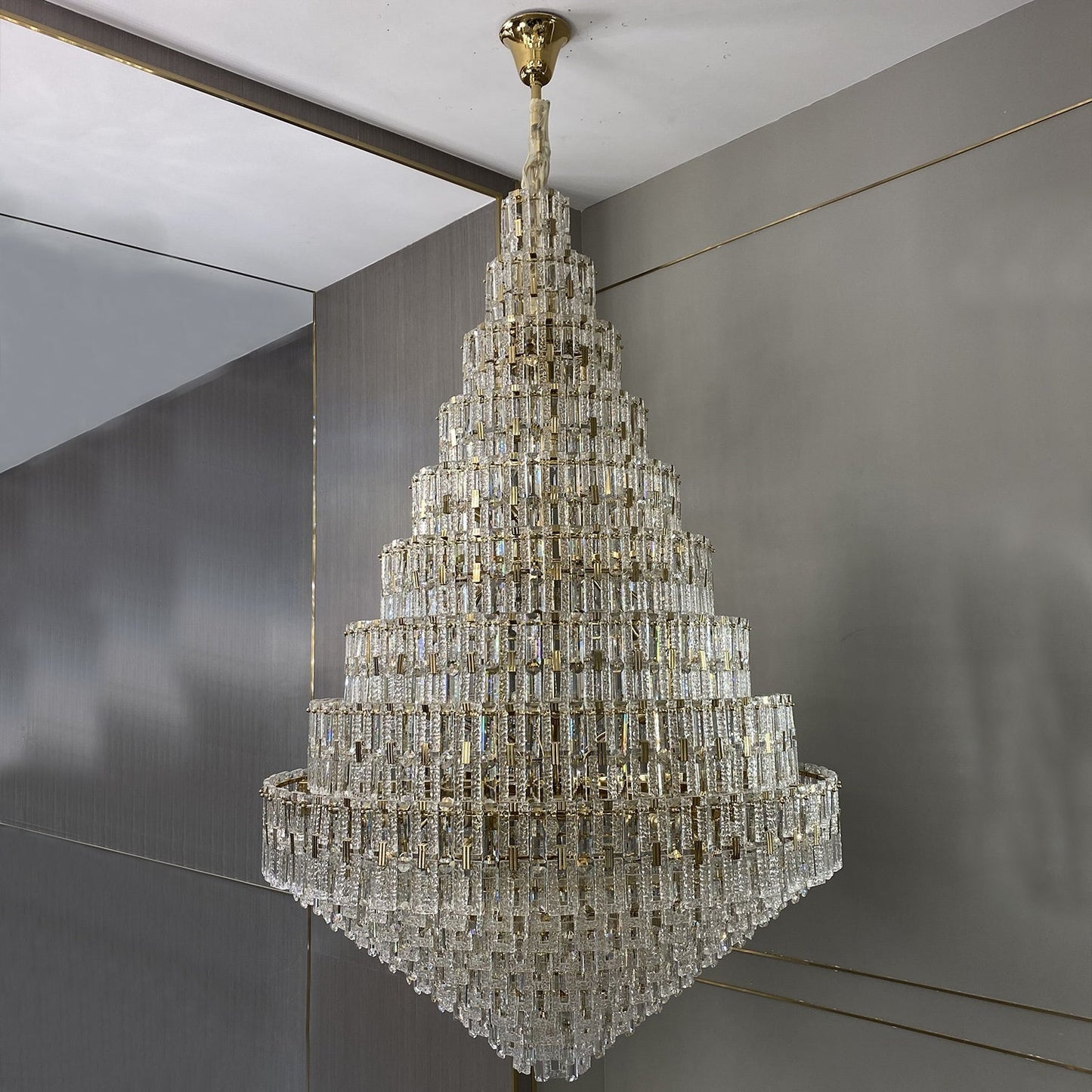 Oversized Multi-layers Honeycomb Luxury Crystal Chandelier in Gold Finish for Big Hallway/Foyer/Entryway