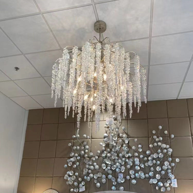 Light Luxury Silver Flower Branch Chandelier with Icicle Details for Bedroom Dining Room and Hallway - Richardrider