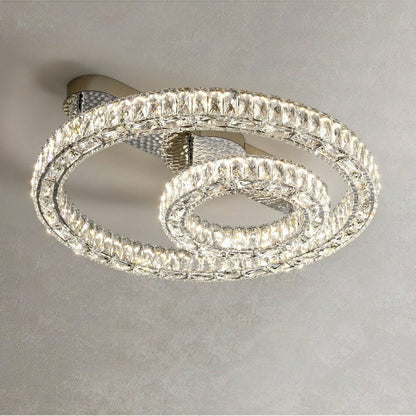 2/ 3 Rings Flush Mount Living Room Chandelier Crystal Bedroom Ceiling Light Fixture
