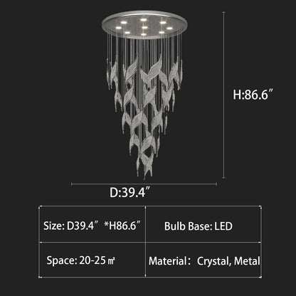 Modern Light Luxury Multi-layered Openwork Leaf Crystal Chandelier for Living Room/ Staircase/Duplex - Richardrider