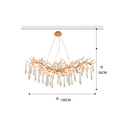 Agnes Raindrop Brass Branch Crystal Chandelier For Dining Room - Richardrider