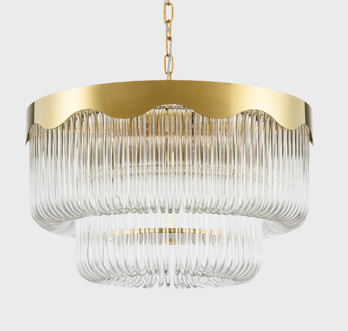 Italian Light Luxury Double-layered U-tube Round Suction&Suspension Chandelier for Living/Dining Room